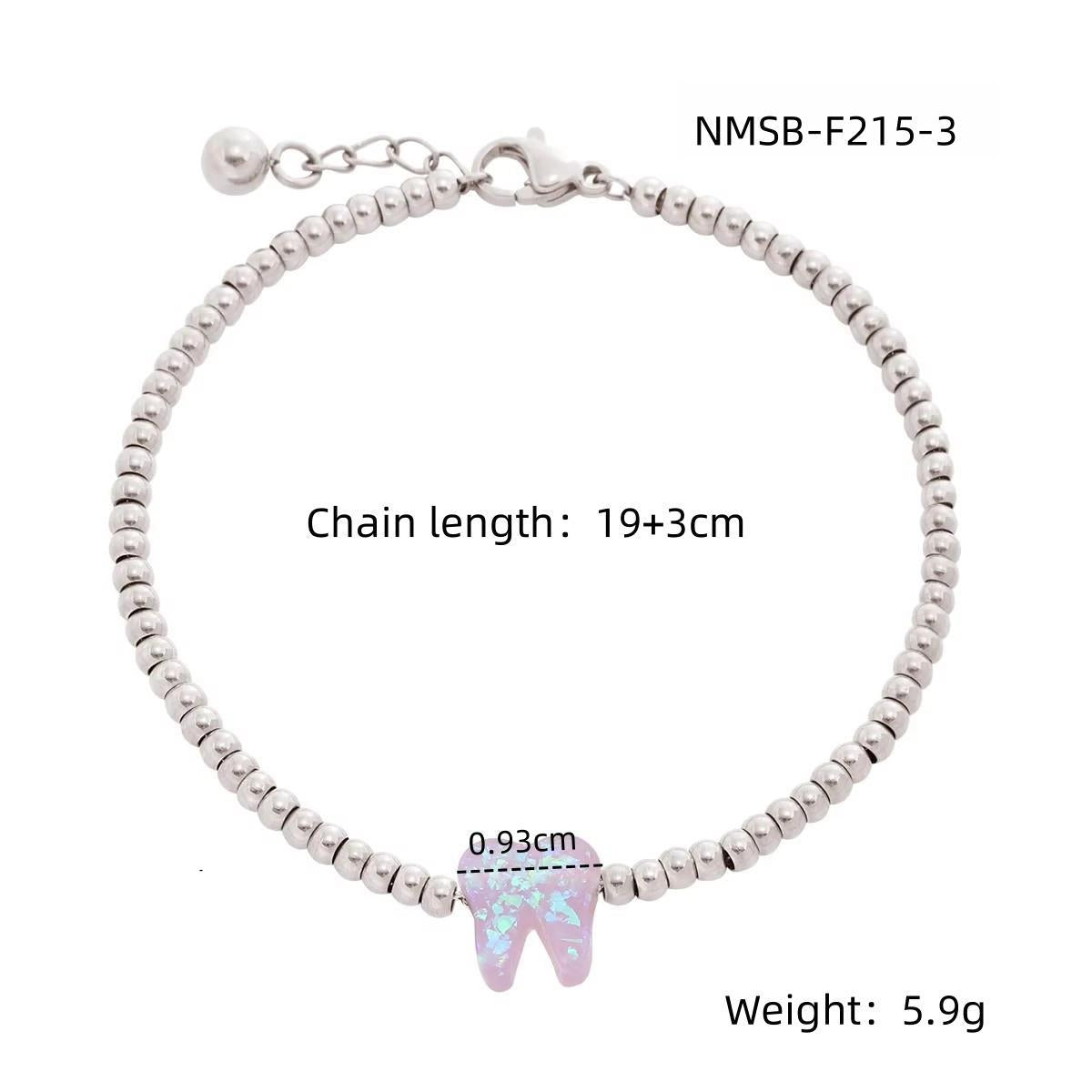 Bracciale da donna in acciaio inossidabile placcato oro 18 carati a forma di dente colorato