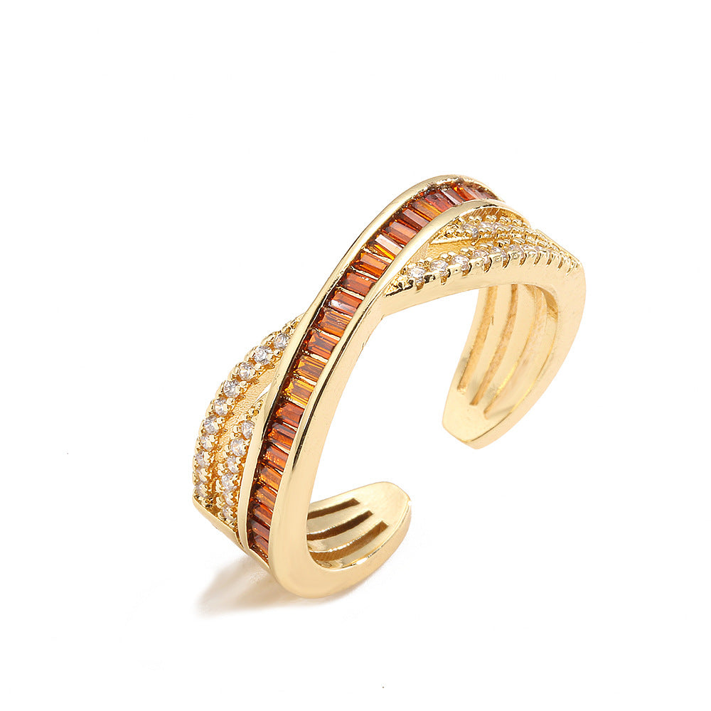 Anello Minimalista Geometrico in Rame da Donna con Zirconi Cubici Colorati Micro-Pavé