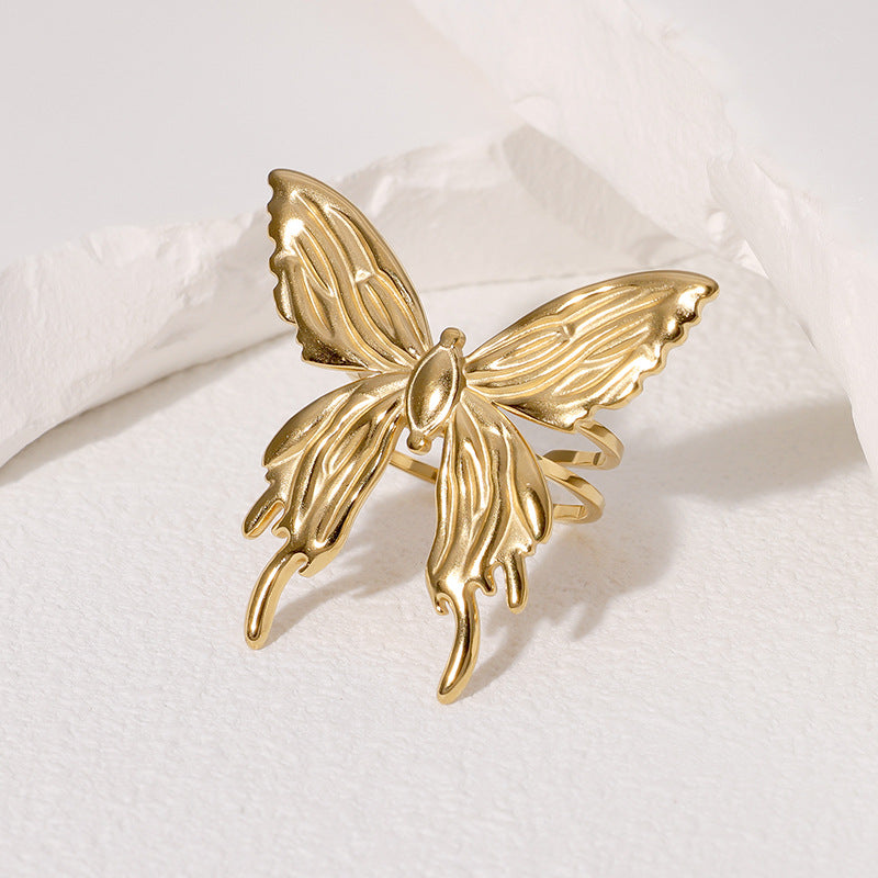 Geometric Floral Butterfly Heart Star Stainless Steel Adjustable Open Ring for Women with Plating Finish