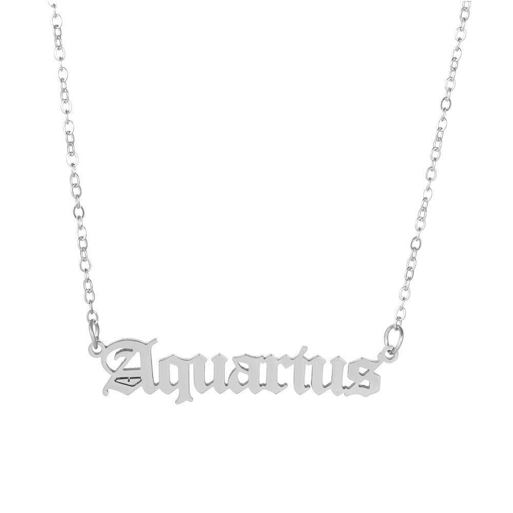 Minimalist Stainless Steel Teardrop Zodiac Letter Necklace for Unisex