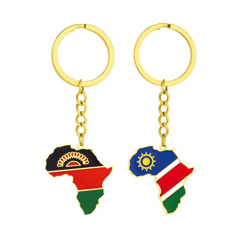 Llavero minimalista de acero inoxidable con forma del continente africano, esmaltado, para regalos y recuerdos