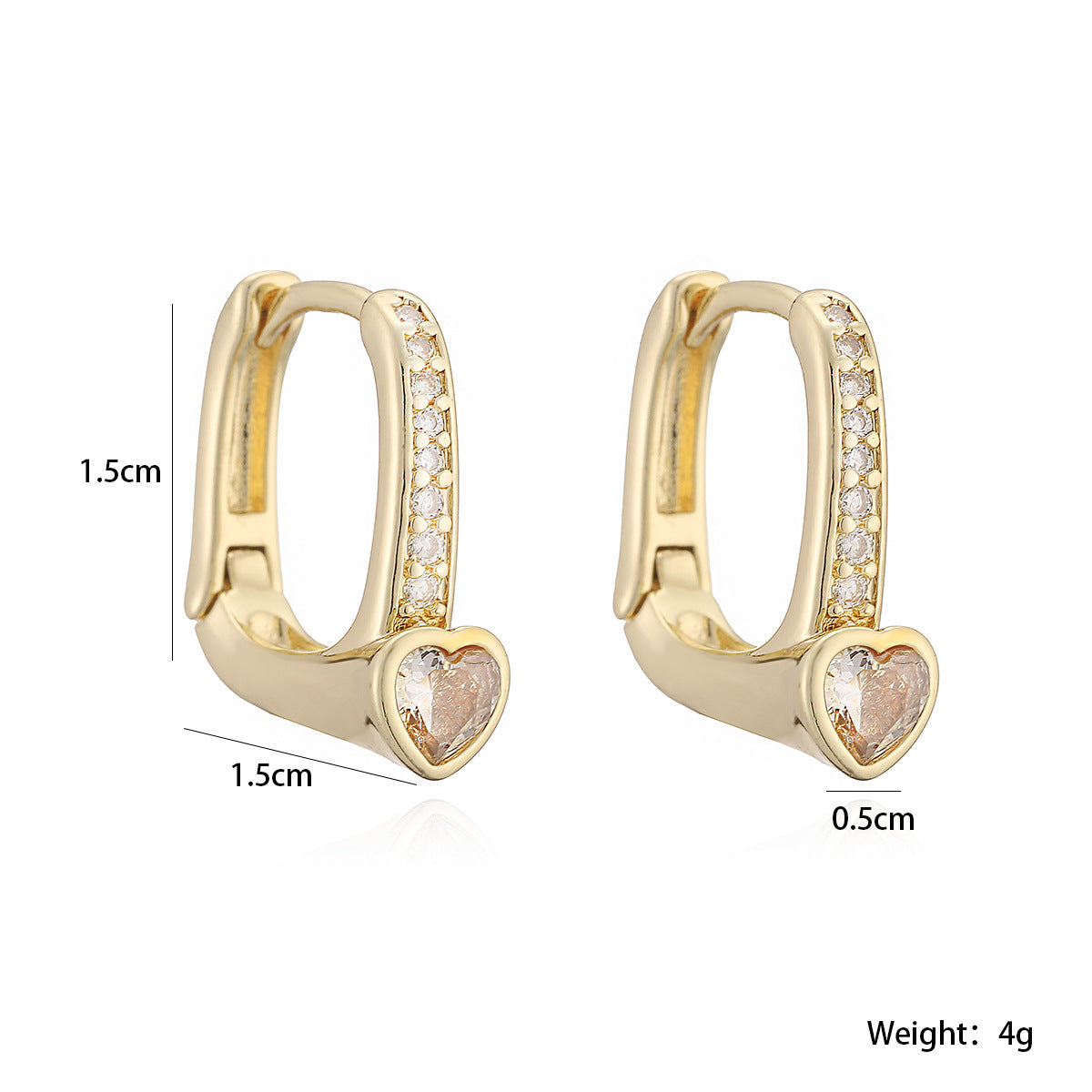 Minimalist Heart Geometric Brass Gold Plated Cubic Zirconia Earrings