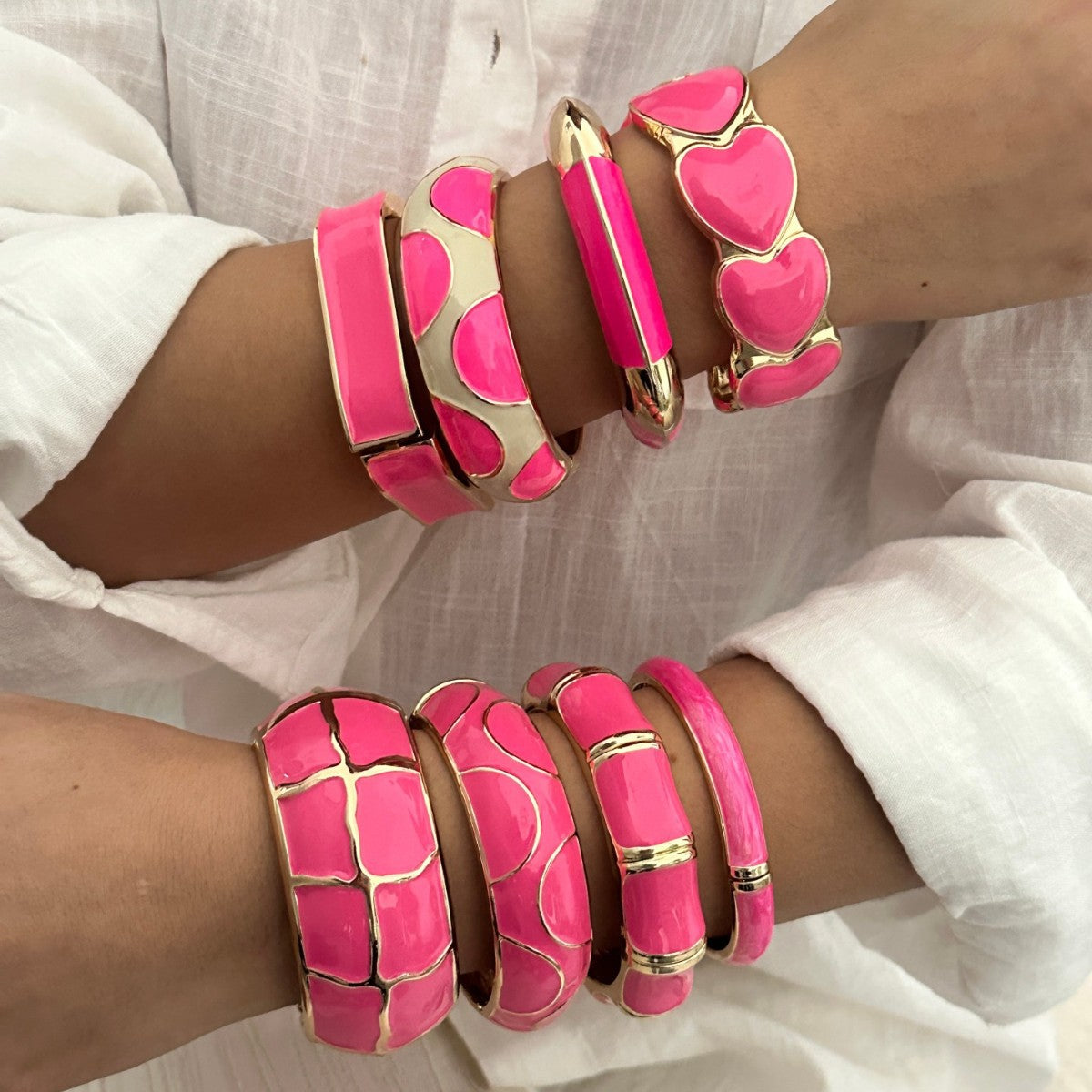 Pulsera redonda geométrica de aleación chapada en esmalte rosa, de lujo para negocios