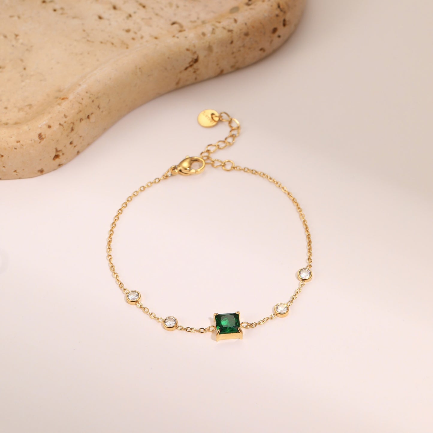 Minimalist French Elegant Square Zirconia Titanium Steel Bracelet with Gold Plating for Women