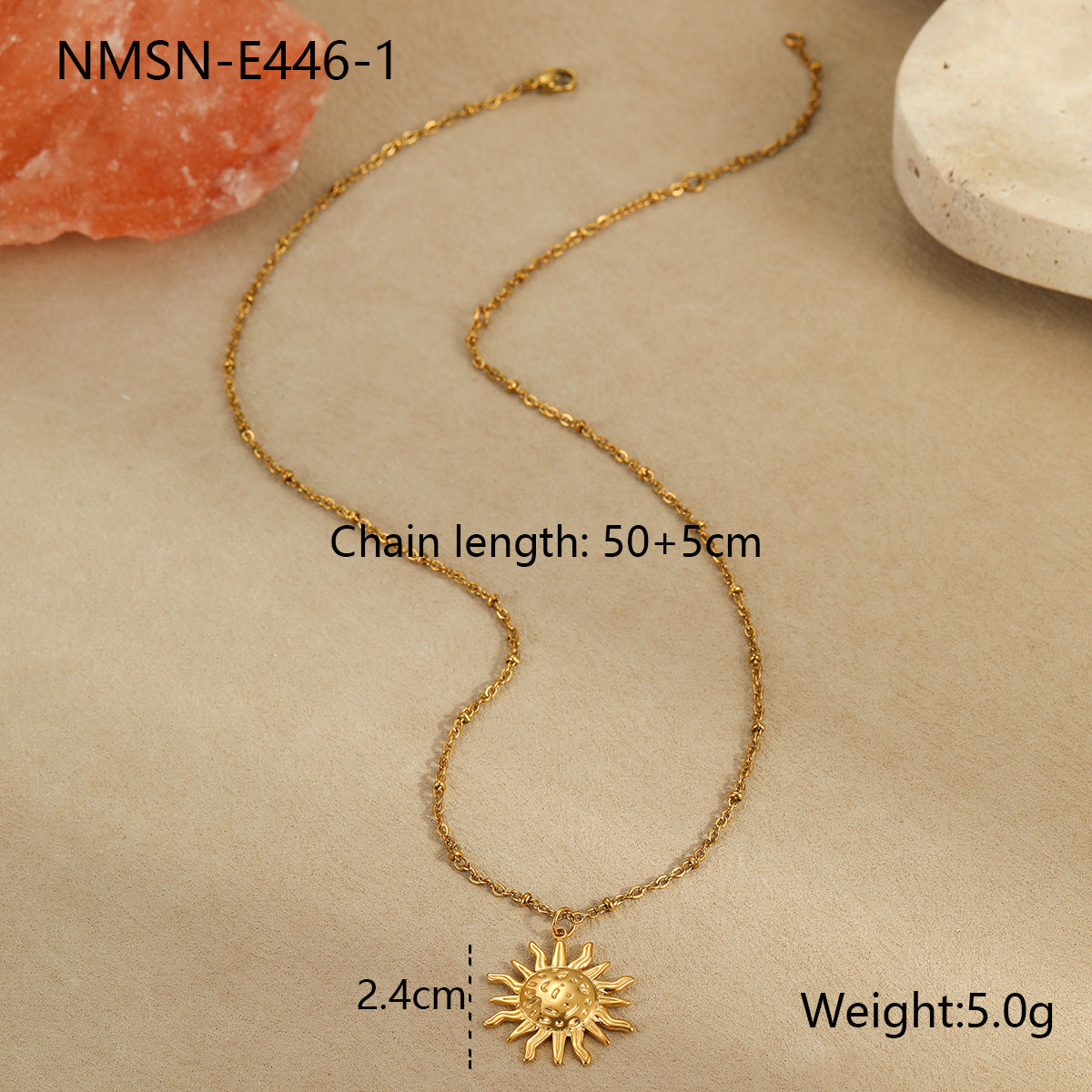 Collana da donna minimalista di tendenza in acciaio inossidabile placcato oro 18 carati a forma di sole