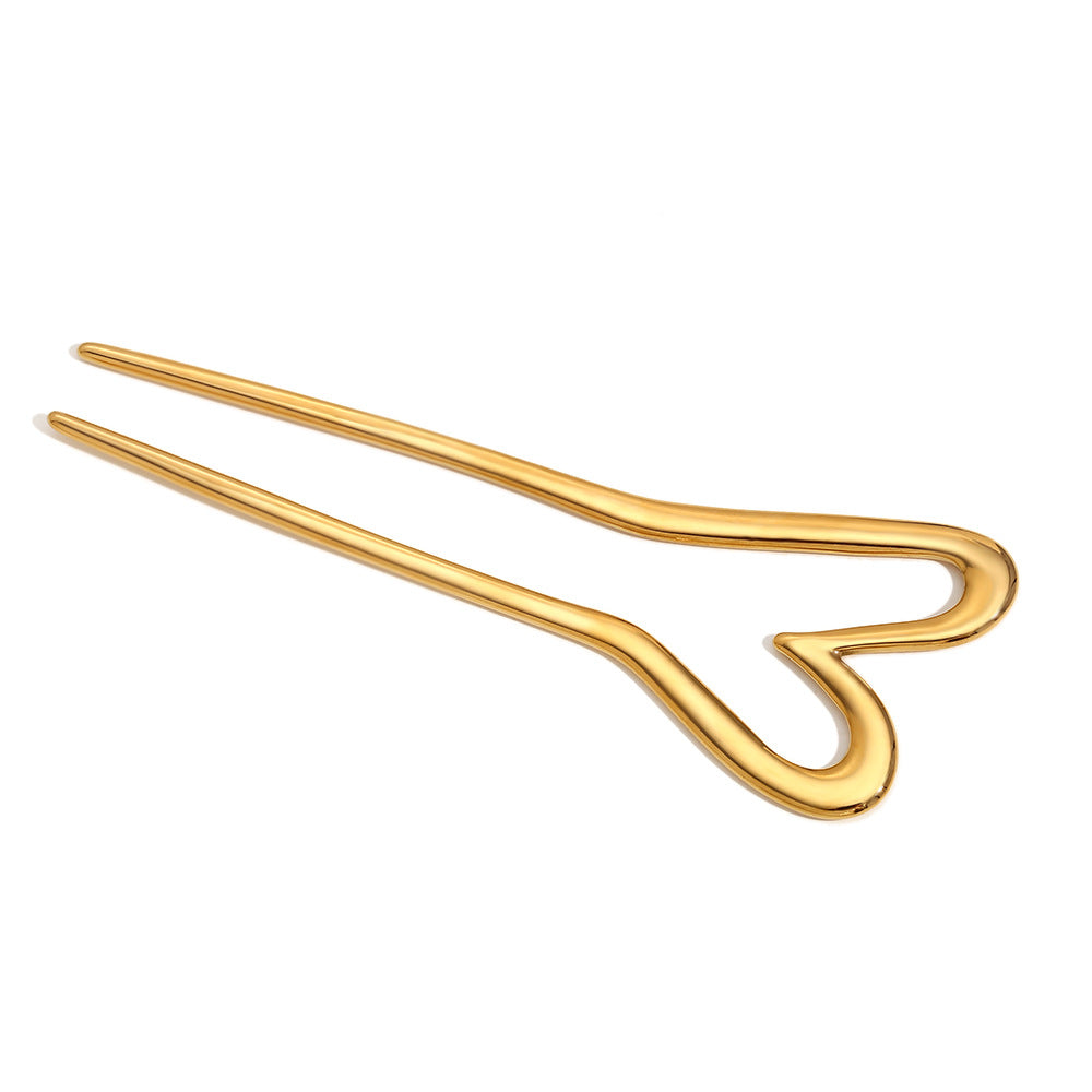 Elegante forcina a forma di cuore in acciaio inossidabile placcato oro 18 carati da donna