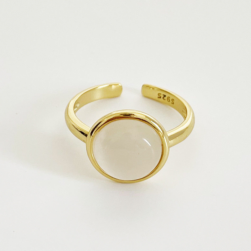 Anello in Argento Sterling 925 con Pietra Occhio di Gatto da Donna Stile Coreano Design Geometrico Gioielli Intarsiati Regalo