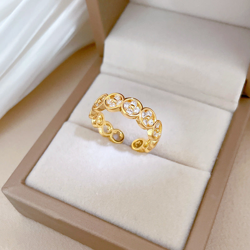 Cartoon Style Clover-Shaped Gold-Plated Brass Adjustable Ring for Women with Crown Design