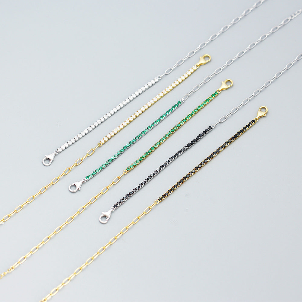 Bracciale da donna in argento sterling 925 placcato con zirconi cubici, lusso minimalista