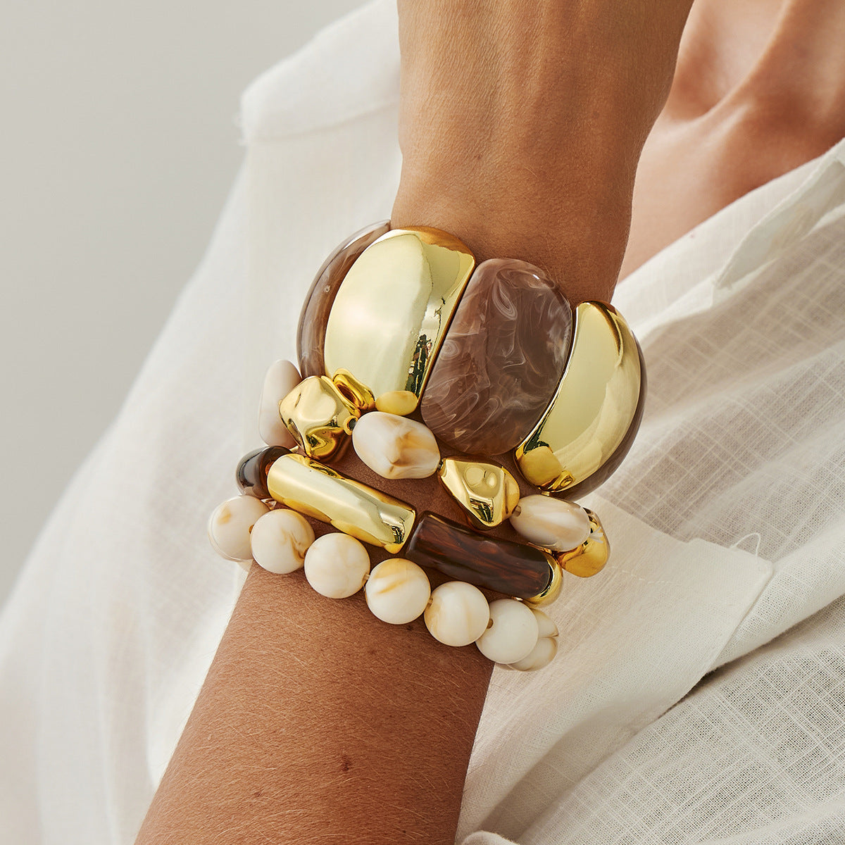 Gradient Geometric Acrylic Beaded Stretch Bracelet