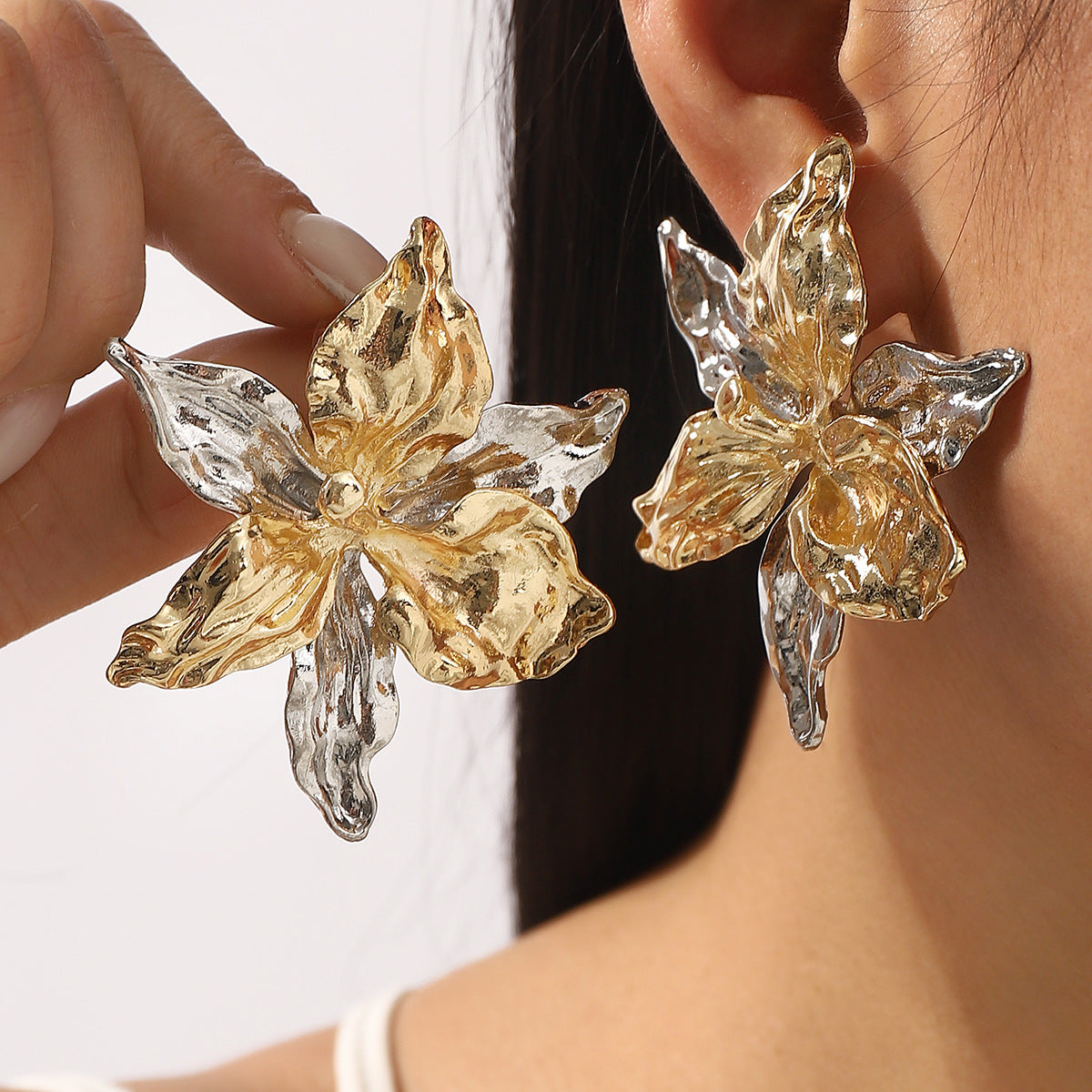 Pendientes de aleación con diseño floral a la moda para mujer con acabado chapado, joyería de verano para la playa