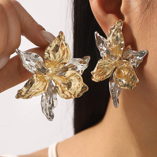 Pendientes de aleación con diseño floral a la moda para mujer con acabado chapado, joyería de verano para la playa