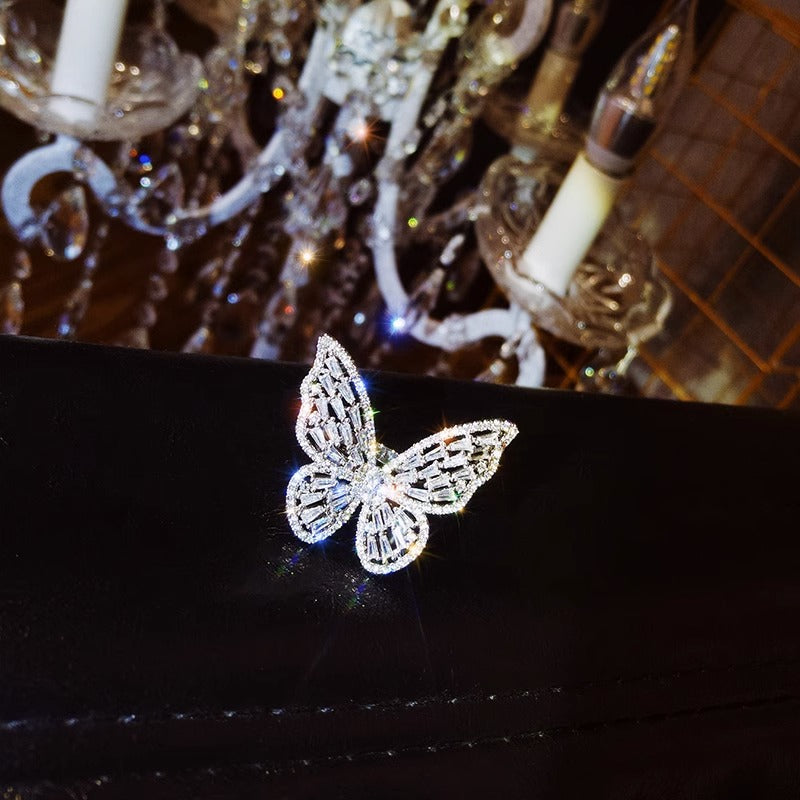 Luxury Zircon Butterfly Open Ring for Women with Plated Copper Finish and Minimalist Design