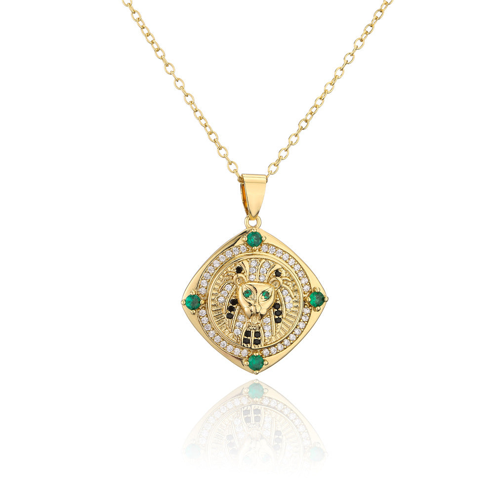 Rotatable Leopard Tiger Animal Totem Pendant Necklace in Copper with Real Gold Plating