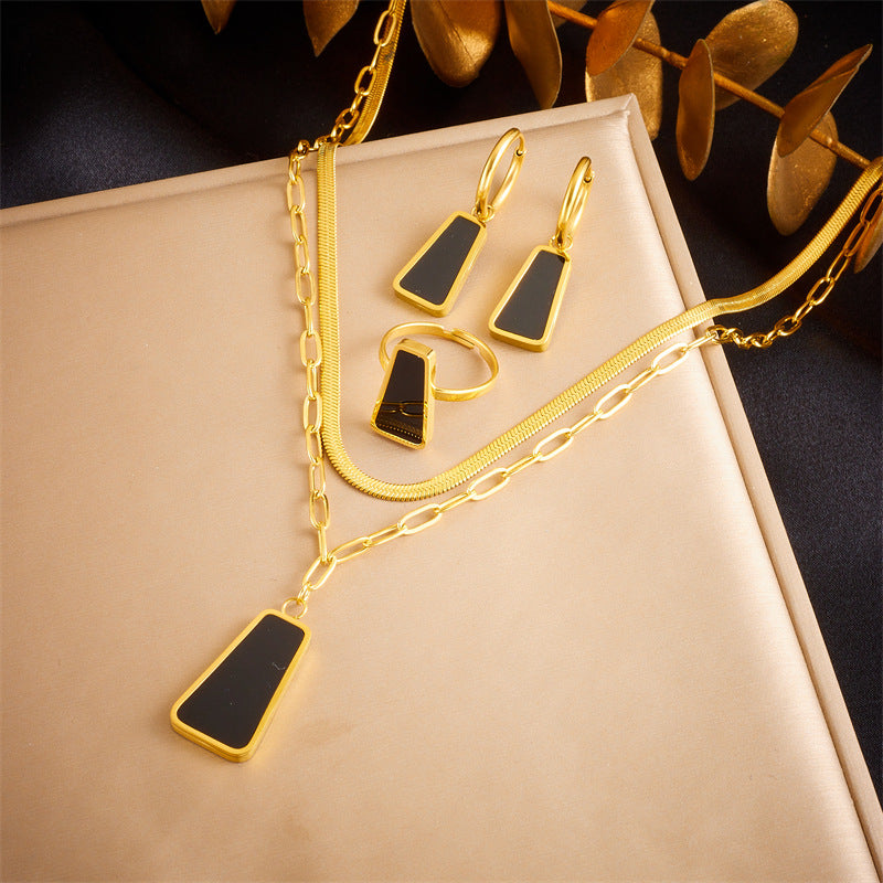 Juego de collar con colgante cuadrado geométrico de lujo, minimalista y vintage, con pendientes y pulsera de acero inoxidable con chapado