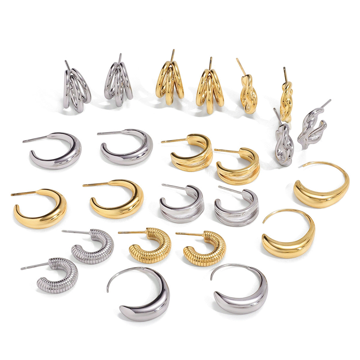 Pendientes Minimalistas Geométricos de Acero Inoxidable con Acabado Chapado para Mujer, Tachuelas de Lujo Ligeras