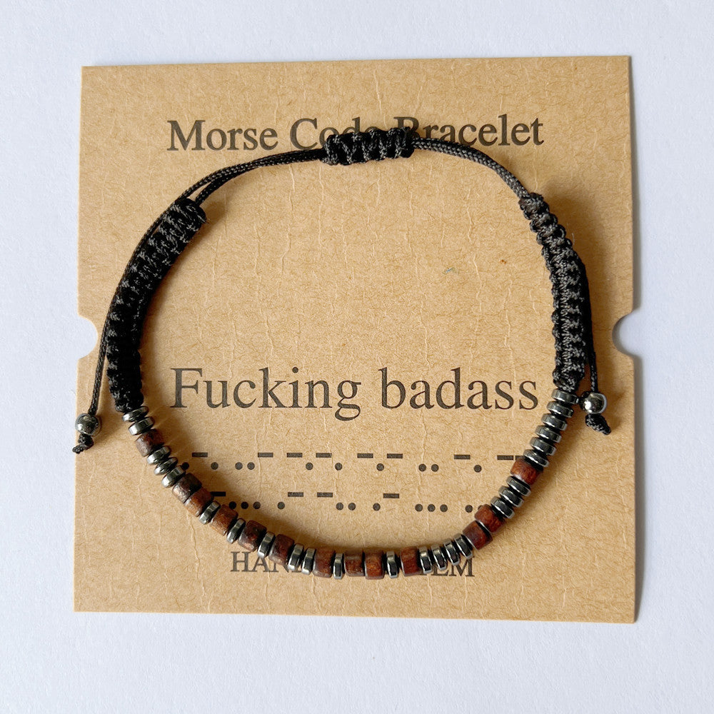 Morse Code Letter Number Wood Bracelet for Unisex