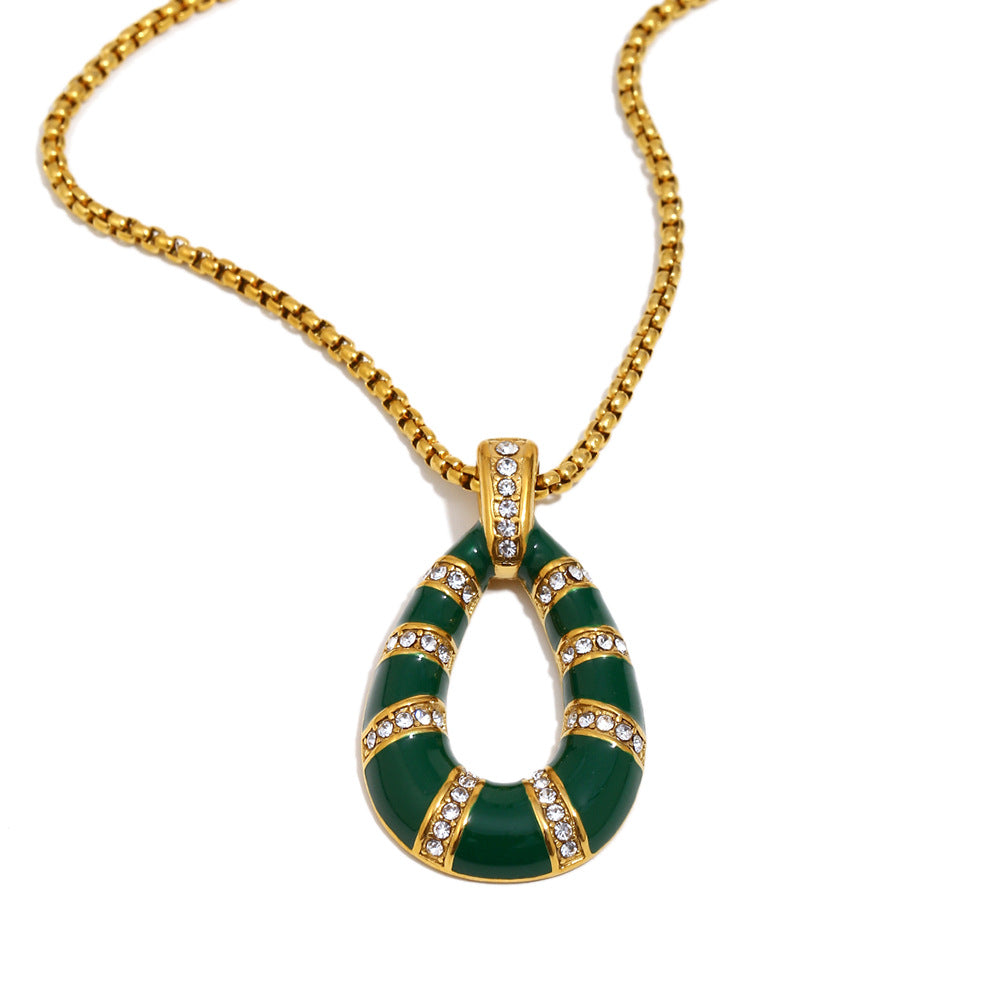 Elegante Collana a Pendente Minimalista Geometrica Retrò Francese in Acciaio Inossidabile Placcato Oro 18K con Dettagli in Smalto da Donna