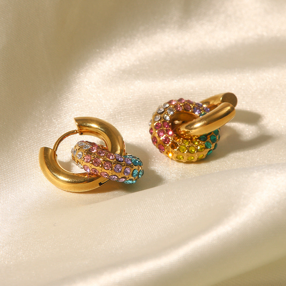 Colorful Rainbow Geometric Stainless Steel Earrings with 18K Gold Plating for Women