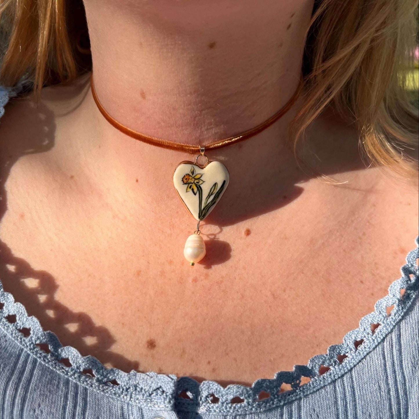 Elegant Casual Geometric Heart Ceramic Drip Oil Plated Necklace with Natural Baroque Pearl