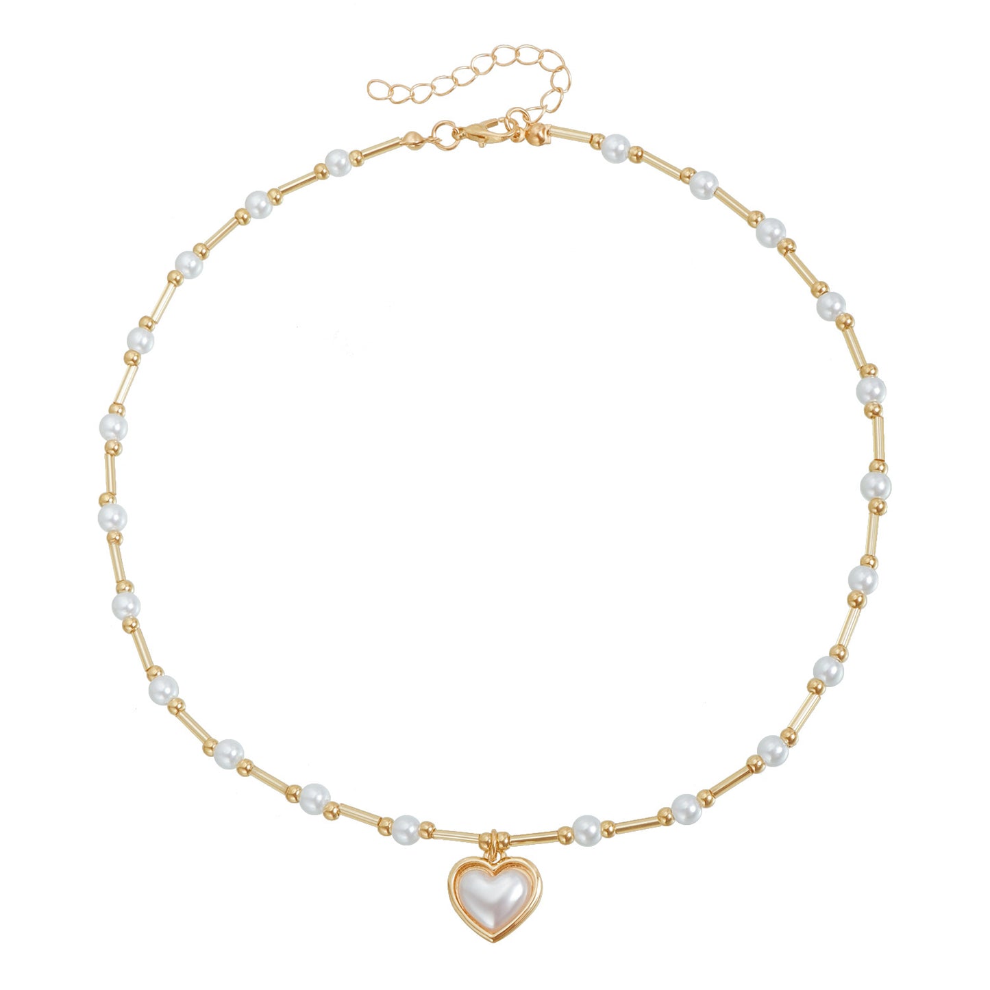 Sweet and Cool Fresh Heart-Shaped Alloy Pendant Necklace for Women with Rhinestone Inlay and Plated Finish