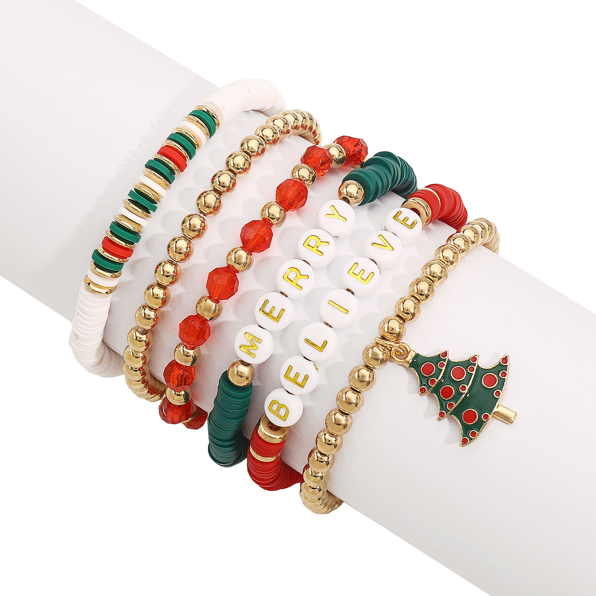 Sweet Handmade Polymer Clay Alphabet Beaded Bracelet with Alloy and Crystal Accents for Christmas Holiday Gift