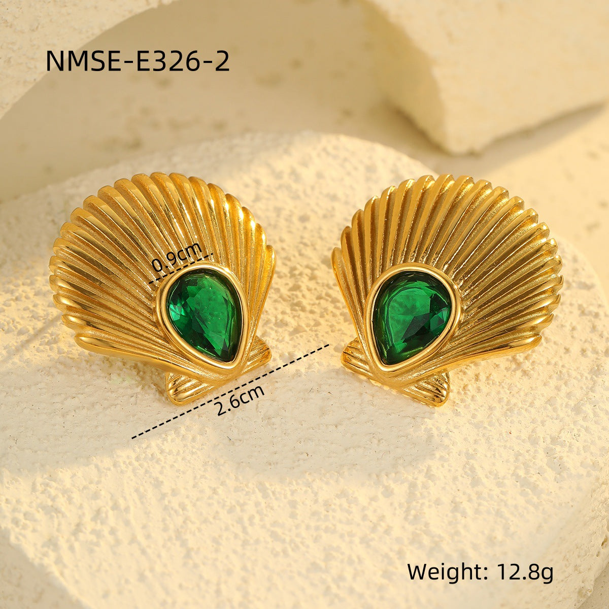 Pendientes de acero inoxidable geométricos de moda para OL con incrustaciones de piedra natural verde y acabado chapado