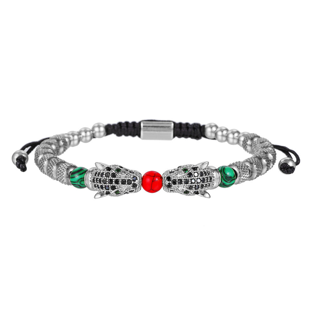 Leopard Print Geometric Stainless Steel Plated Bracelet with Gemstone Inlay for Unisex