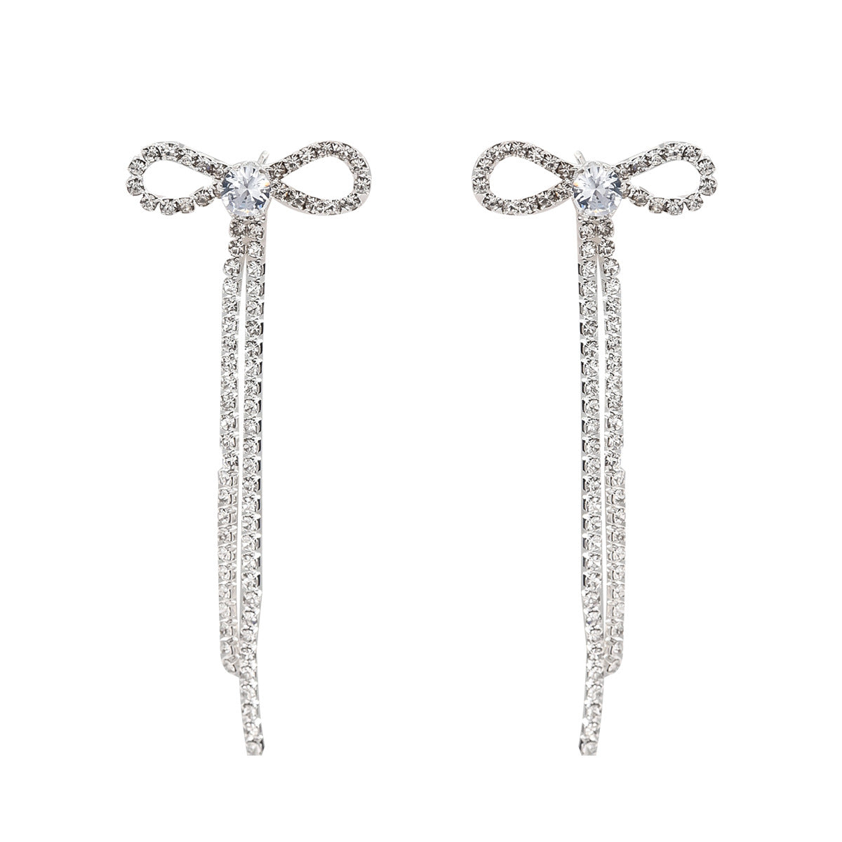 Orecchini da donna alla moda a forma di fiocco in rame con intarsio di zirconi, stile minimalista, chic da ufficio, leggeri, di lusso