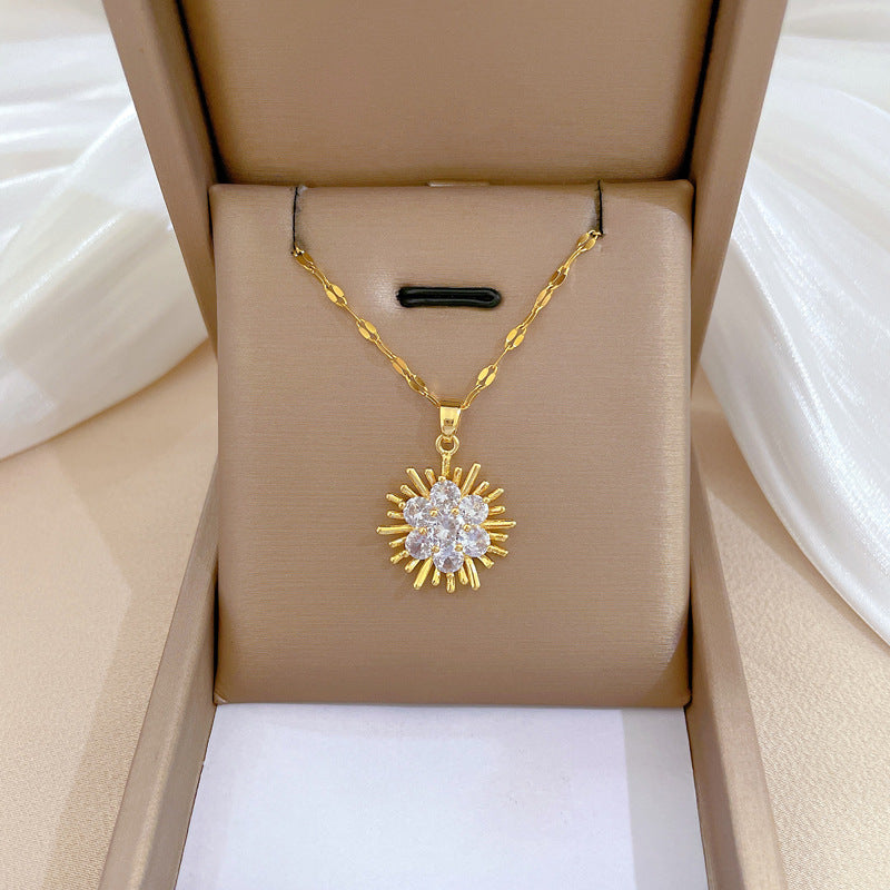 Collar de acero de titanio geométrico minimalista de lujo con incrustaciones de diamantes de imitación para mujer