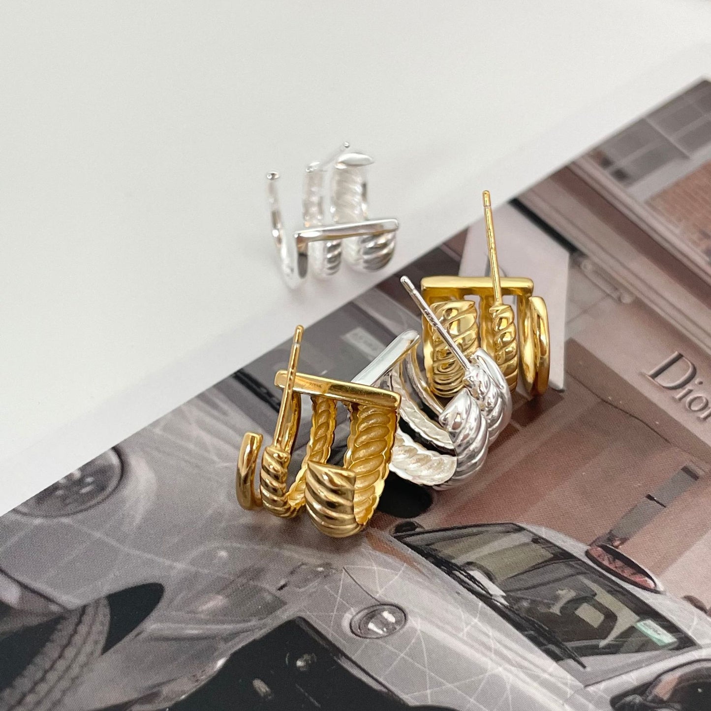 Minimalist Geometric Double-Hoop Earrings for Women in 925 Sterling Silver with Plated Finish