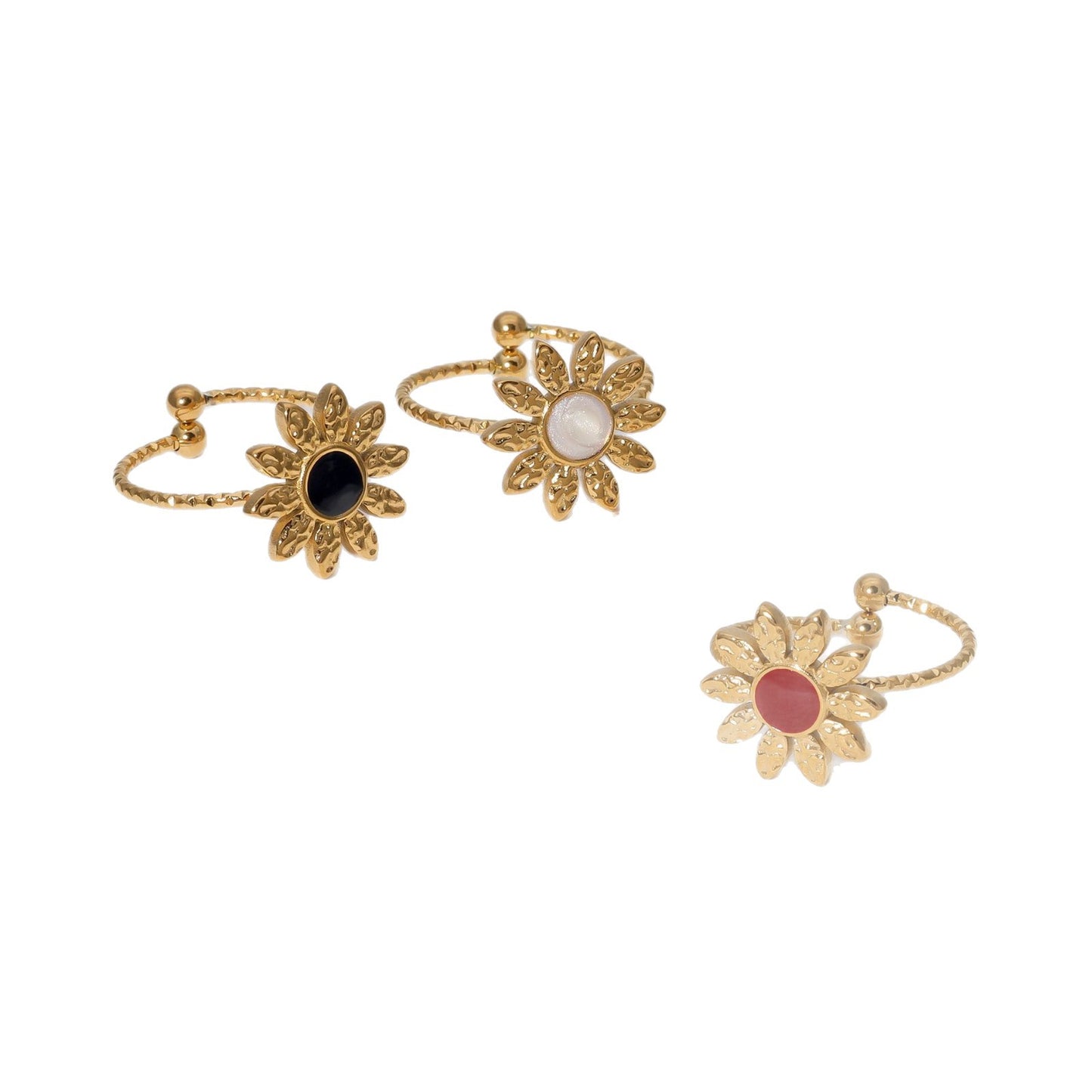 Anello Girasole Leggero alla Moda Placcato Oro 18K in Acciaio Inossidabile, Gioielli Floreali Apribili e Regolabili da Donna