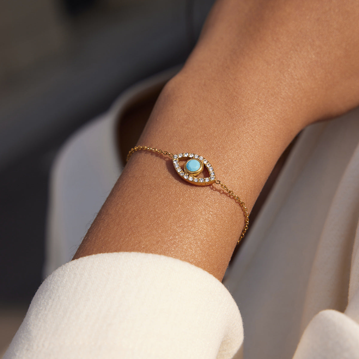 Elegant Geometric Evil Eye Cubic Zirconia Plated Stainless Steel Bracelet for Women
