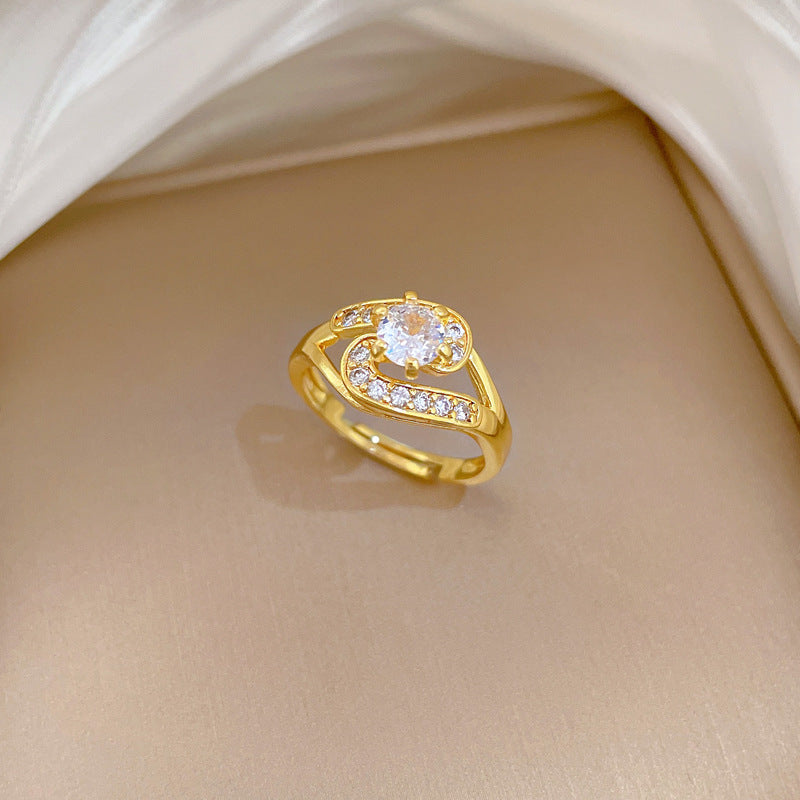 Minimalist Sweet Gold Plated Rhinestone Crown Adjustable Ring for Women and Couples