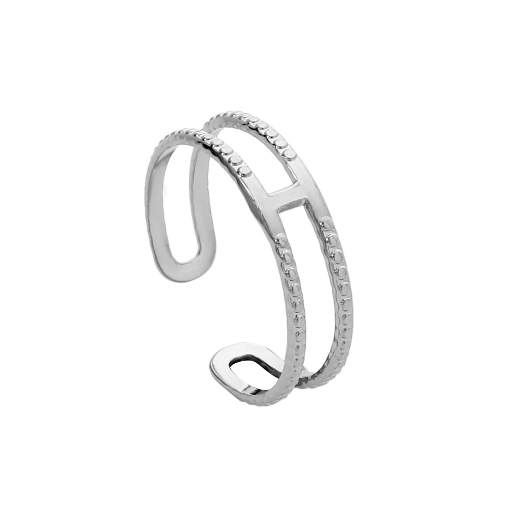 Anello da donna regolabile geometrico minimalista in acciaio inossidabile con design cavo e finitura placcata