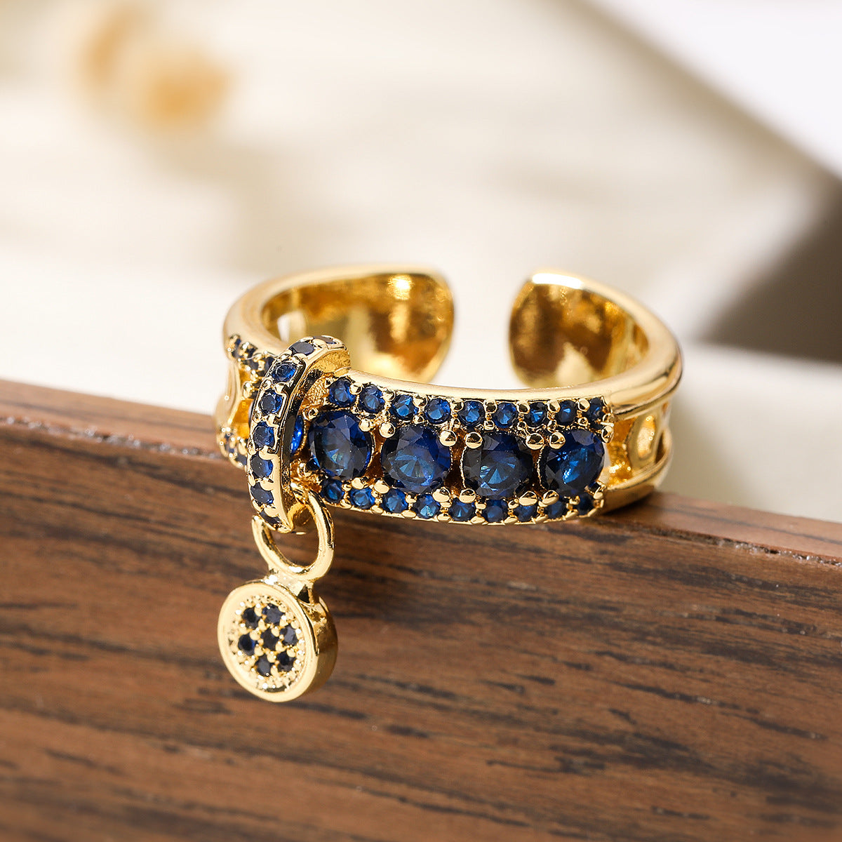 Minimalist Geometric Open Ring for Women Made of Brass with Real Gold Plating and Zircon Inlay