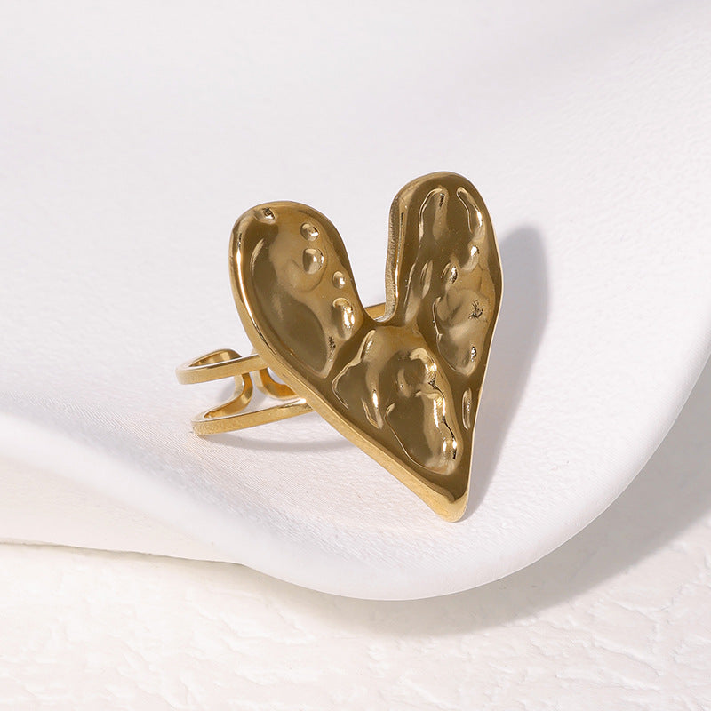 Anello aperto a cuore minimalista in acciaio inossidabile placcato oro 18 carati da donna