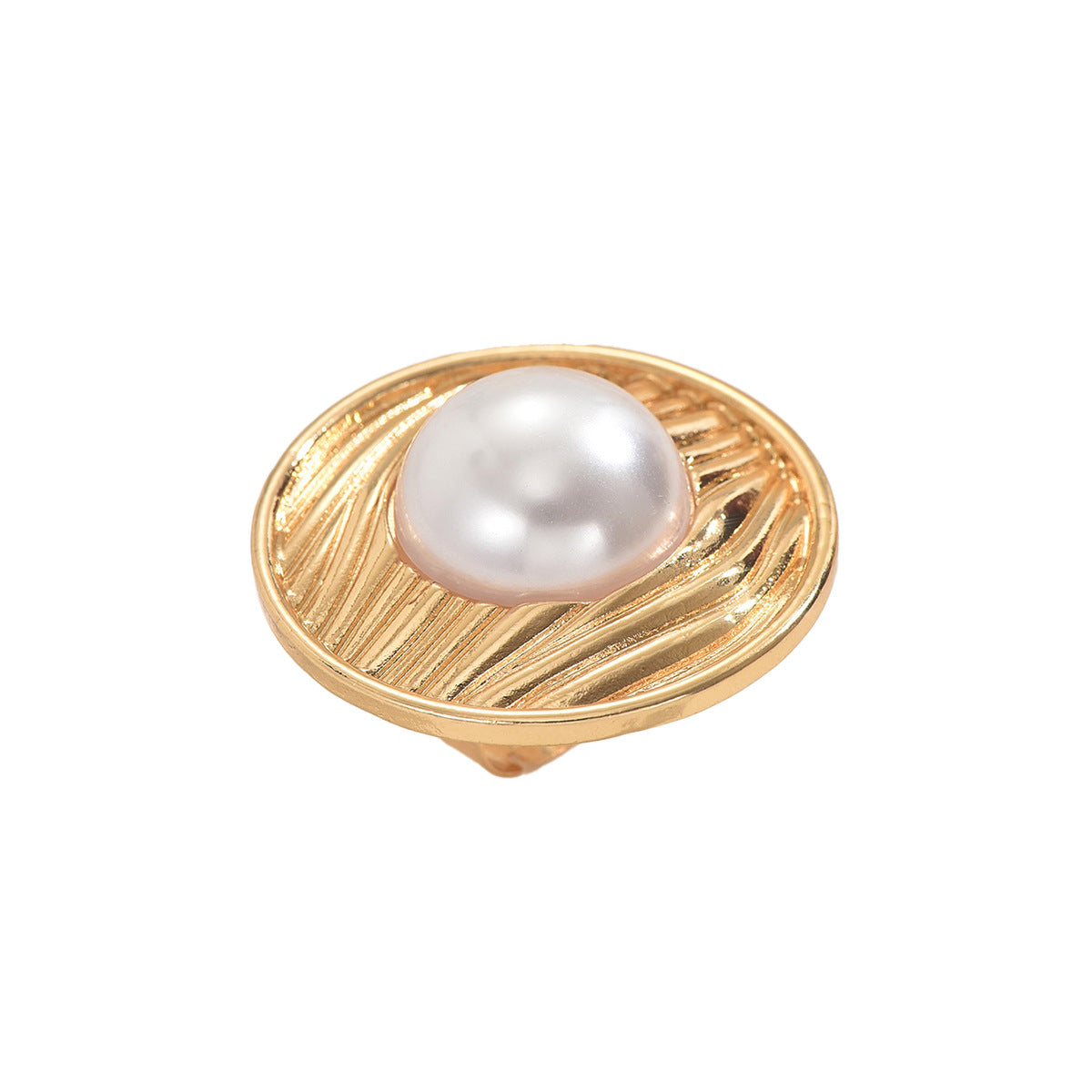 Anillo abierto minimalista de cobre con diseño floral geométrico e incrustaciones de perlas para mujer