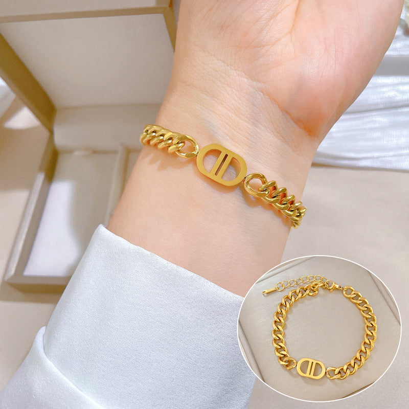 Zodiac Luxury Titanium Steel Gold Plated Bracelet with Cubic Zirconia for Unisex