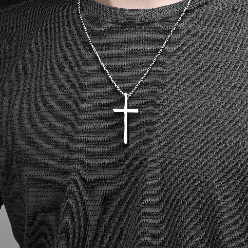 Collar Minimalista de Cruz de Acero Inoxidable de Titanio Pulido, Cadena de Bolas de Acero Inoxidable, Joyería Unisex