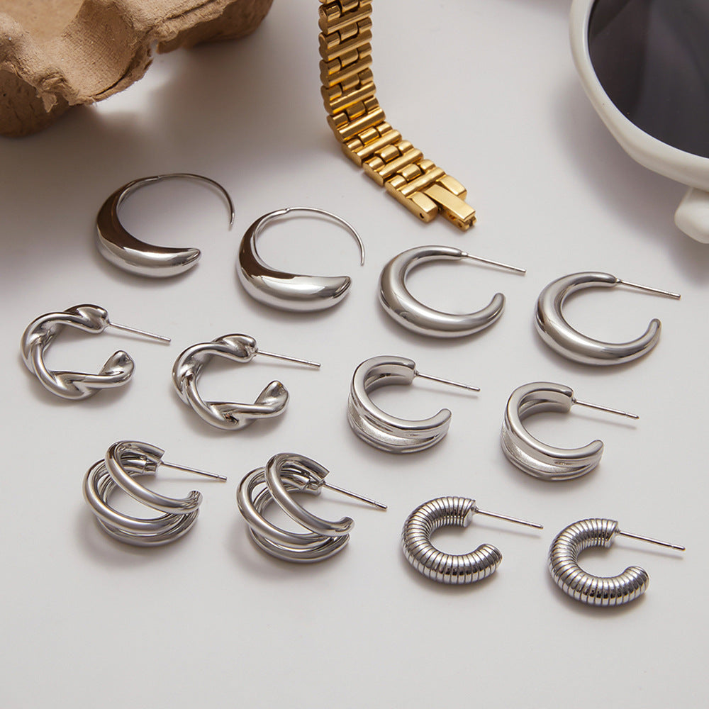 Pendientes Minimalistas Geométricos de Acero Inoxidable con Acabado Chapado para Mujer, Tachuelas de Lujo Ligeras