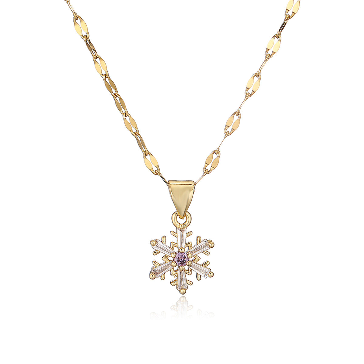 Minimalist 18K Gold Plated Brass Heart Geometric Cubic Zirconia Pendant Necklace