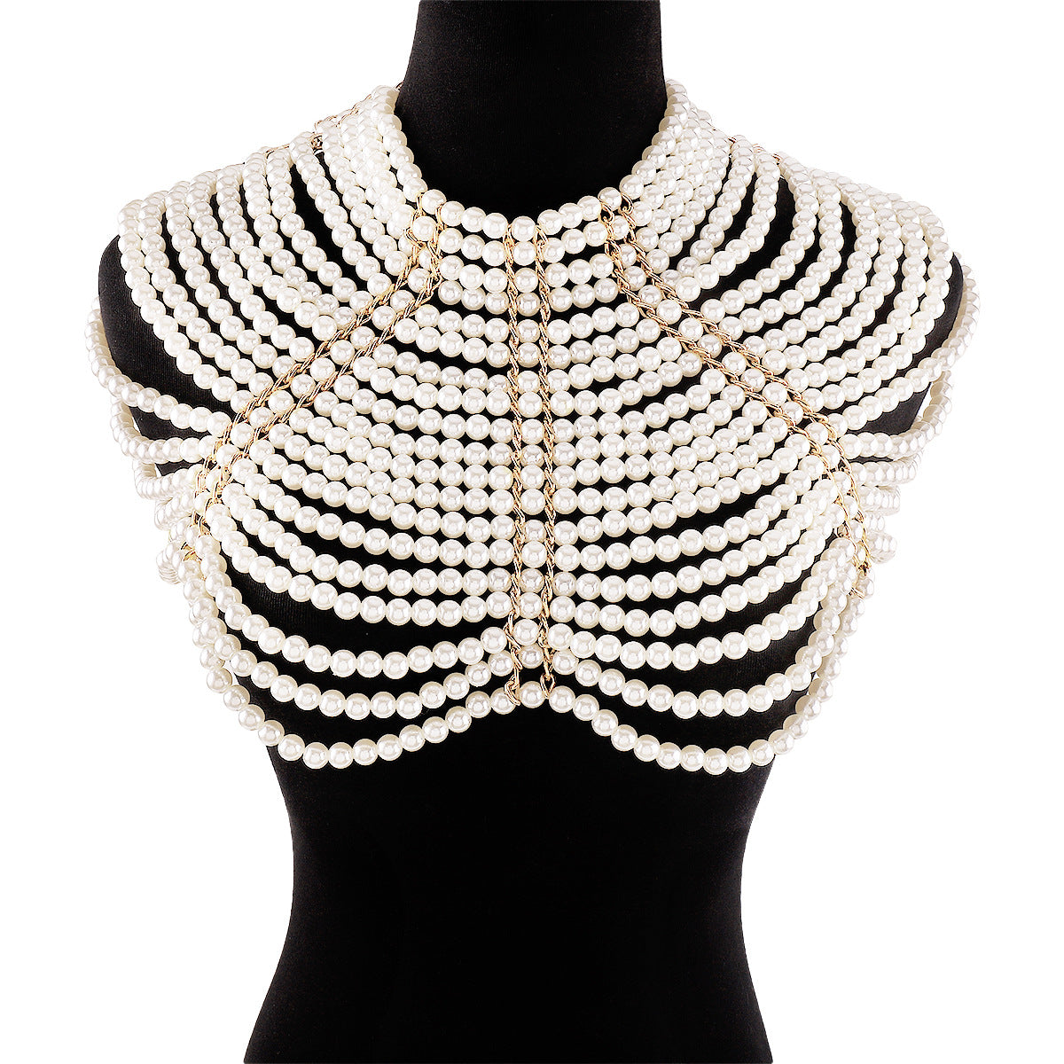 Catena per il corpo geometrica in stile vintage con intarsio di perle sintetiche da donna
