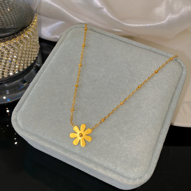 Sweet Geometric Daisy Flower Titanium Steel Plated Necklace for Unisex