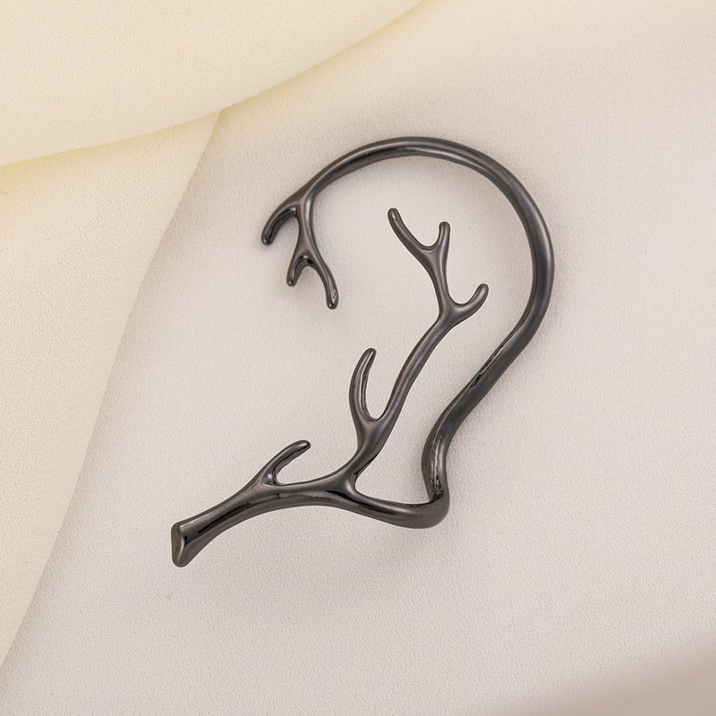 Vintage Geometric Deer Antler Hoop Earrings for Women Alloy Electroplated Fashion Ear Cuffs with Hollow Design