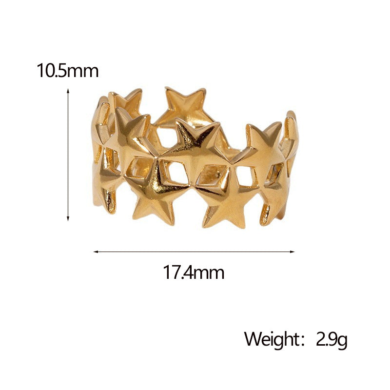 Anillo abierto vintage minimalista de acero inoxidable chapado en oro de 18 quilates con diseño de corazón, floral, geométrico y estrella para mujer
