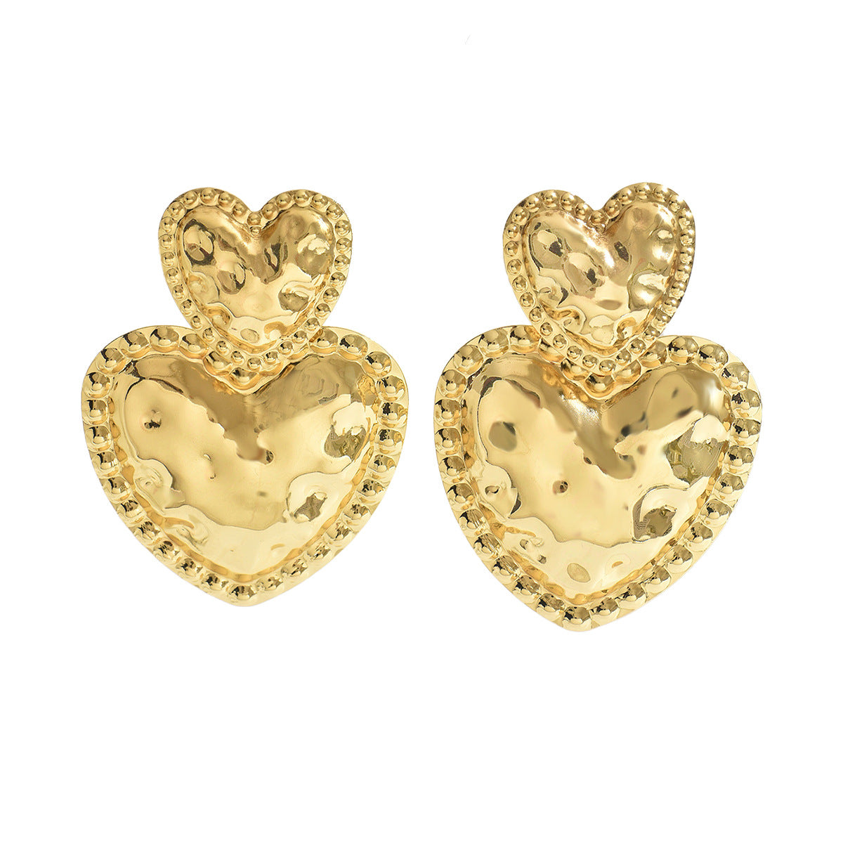Orecchini a perno con cuore geometrico rugoso di lusso leggero in lega di zinco placcata oro 18K, gioielli alla moda da donna