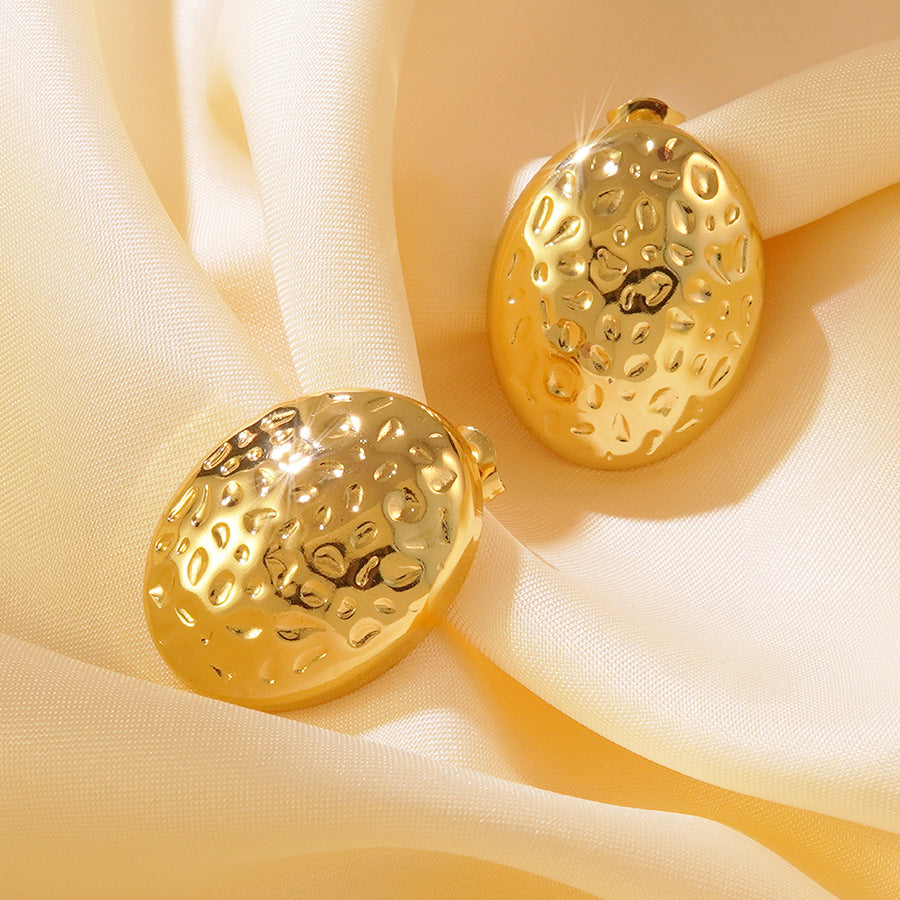 Elegant Geometric Stamped Stainless Steel Earrings for Women Round Oval Square Studs