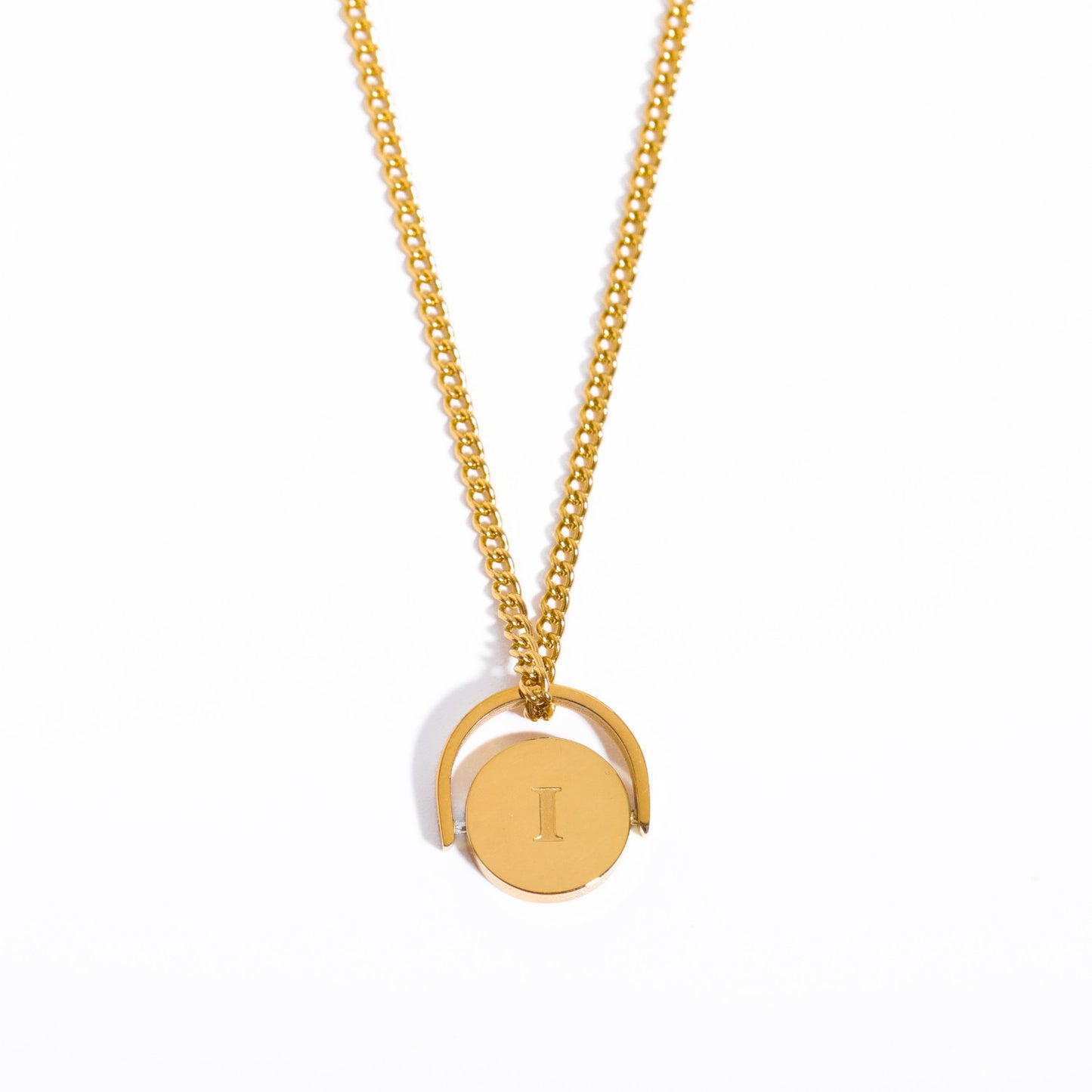 Minimalist Letter Shape Titanium Steel Pendant Necklace with Enamel Finish and Oval Stainless Steel Charm on O-Chain for Women
