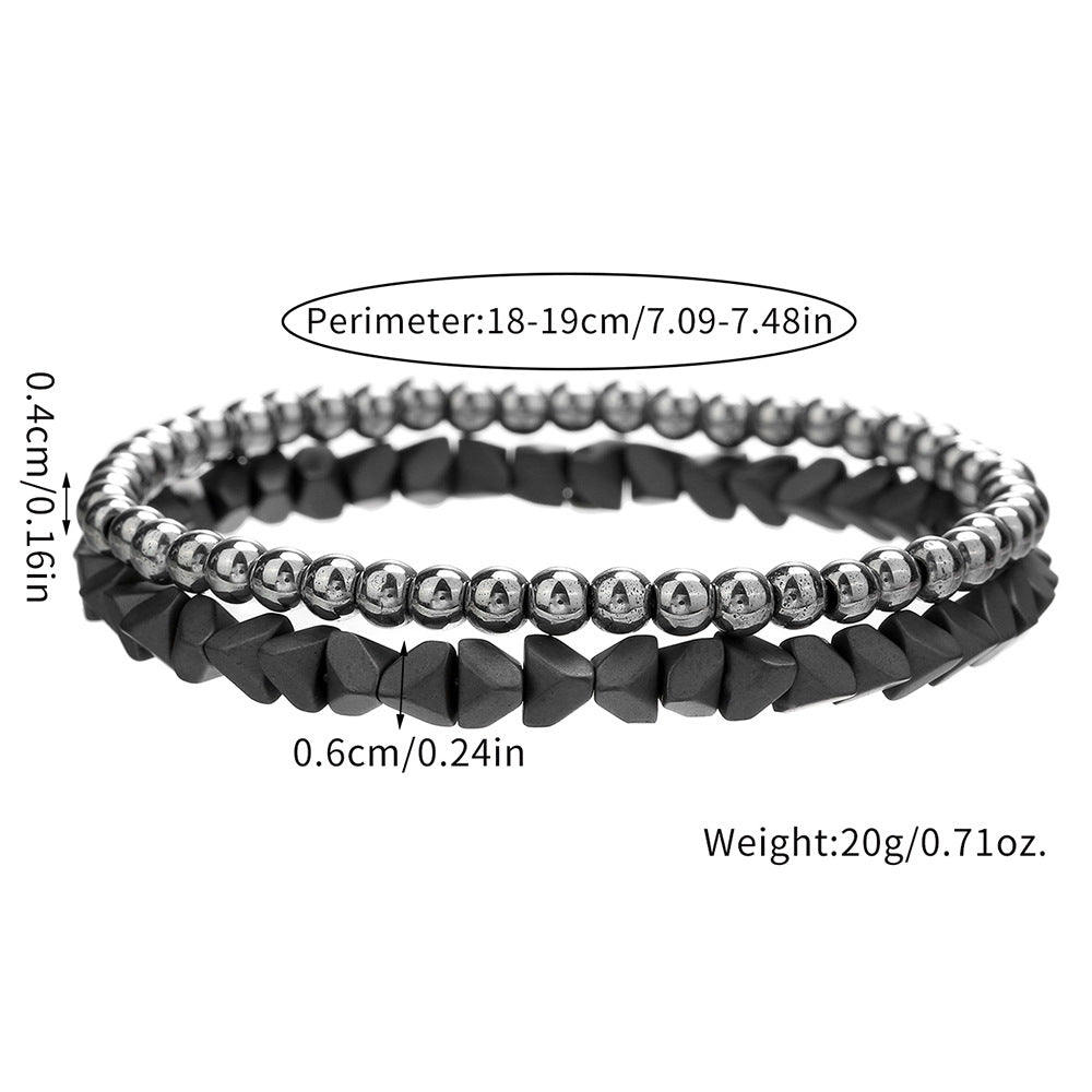Sweet Punk Geometric Round Hematite Handmade Beaded Bracelet for Unisex